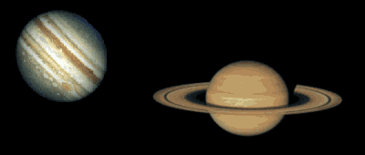 Jupiter (à gauche) utilisé pour accélérer Pioneer 11 en direction de Saturne (à droite)