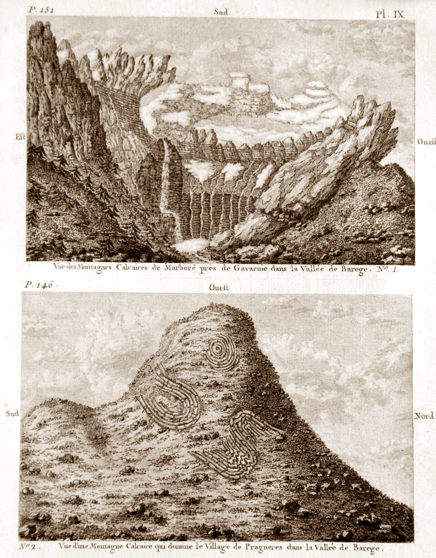 Vallées des Pyrénées, gravure extraite d'un livre du géologue Pierre Bernard Palassou (1745–1830)