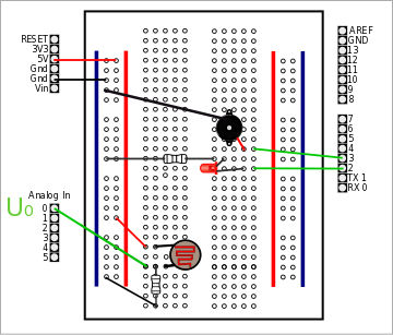 Schéma de cablâge pour le pilotage des pins 2 et 3 en fonction de la tension d'entrée U0