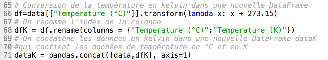 Conversion des températures en kelvin et et concaténation de ces valeurs aux mesures