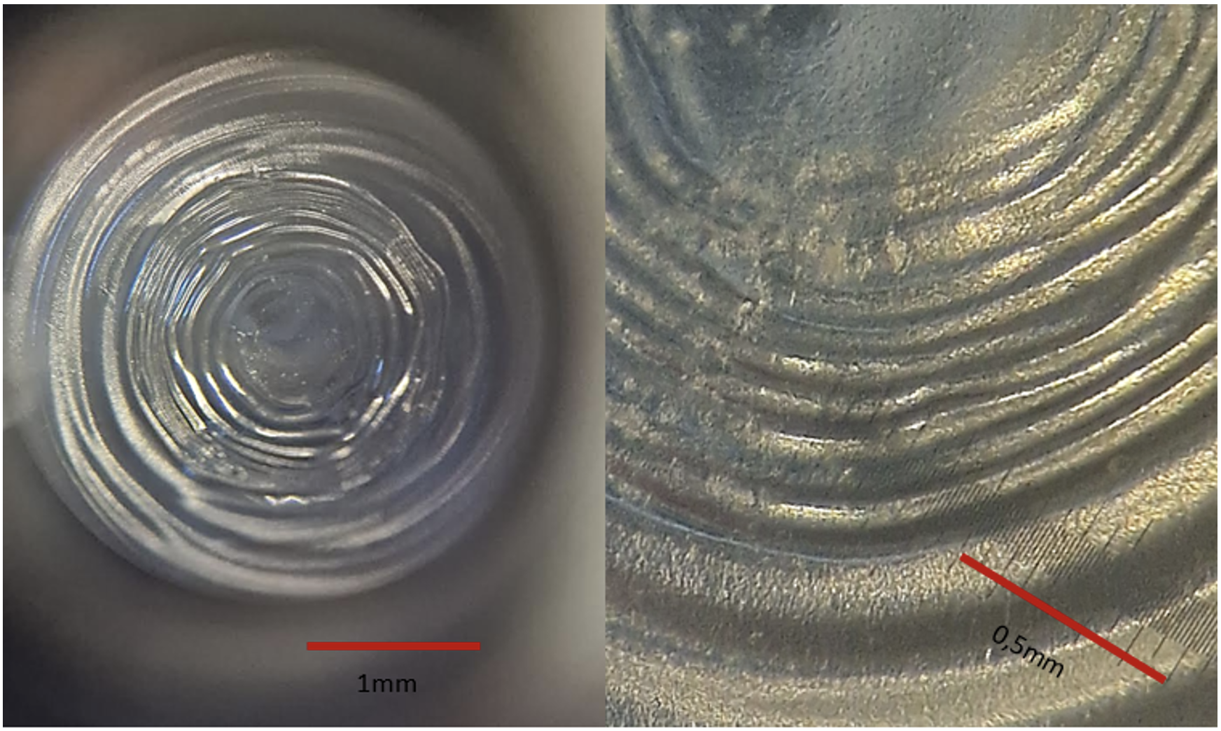 Observations au microscope des cercles obtenus après le choc des roulements à billes sur une feuille d'aluminium