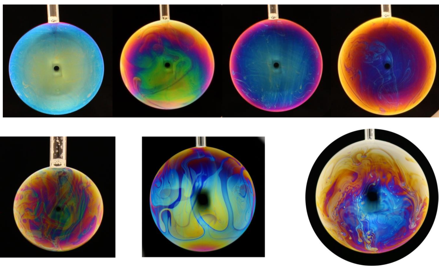 Photographies de bulles de savon à température ambiante réalisées dans le tunnel lumineux