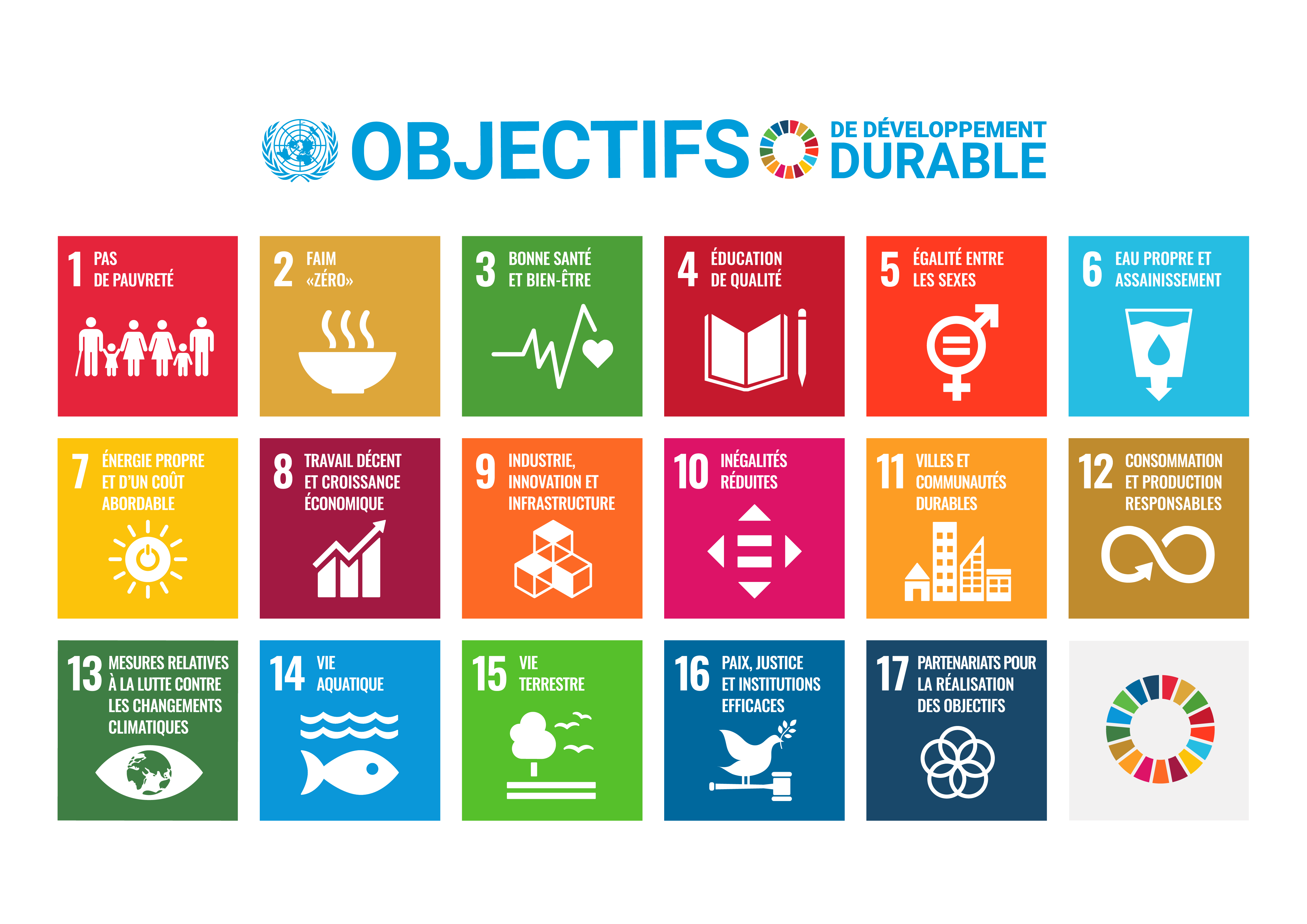 Les 17 Objectifs de développement durable définis par les Nations Unies