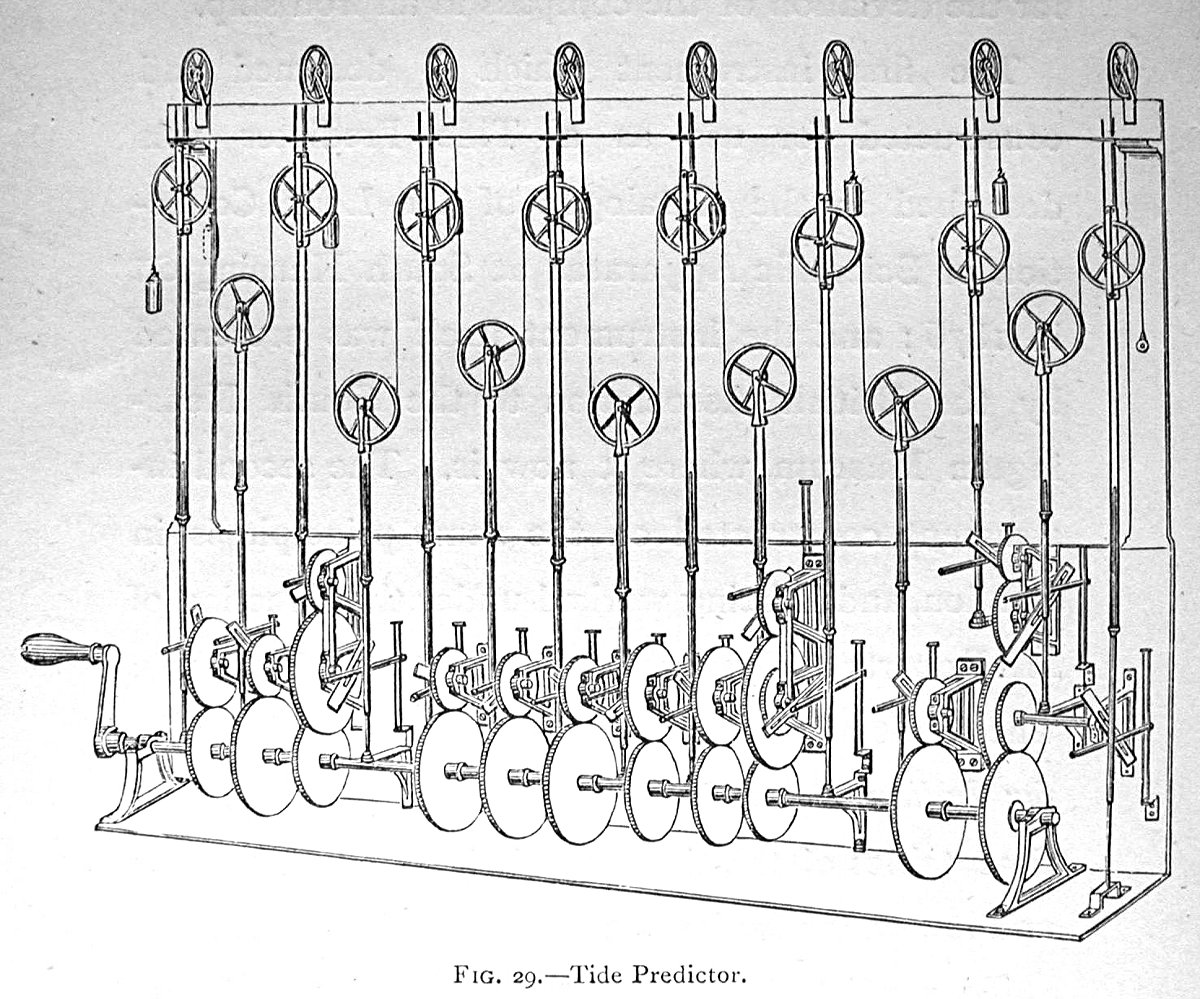 Dessin d'ensemble du prédicteur de marées conçu par Kelvin en 1878-79