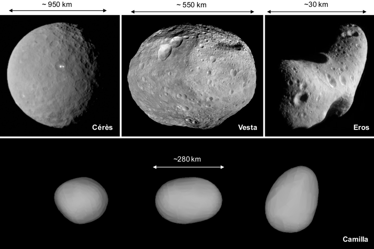 Exemples d'astéroïdes de formes et de tailles variées