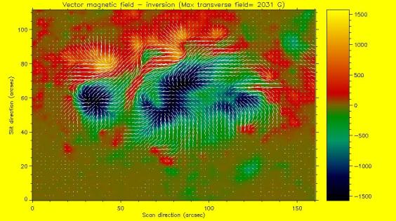 Exemple de carte de champ magnétique à la surface du soleil